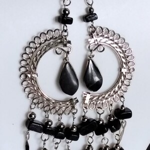 Zebra Onyx Halbmond und Tropfen Ohrringe (extra lang)