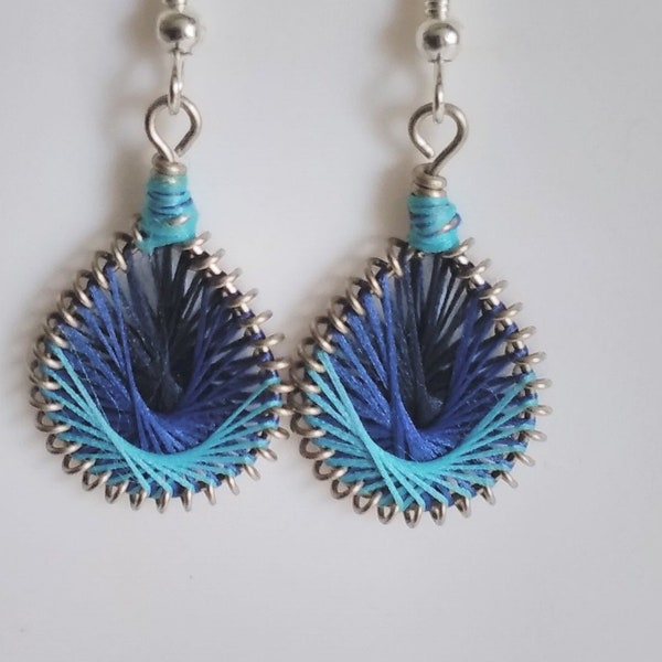 Silk Thread Earrings (tiny) in Dark Blue and Light Blue