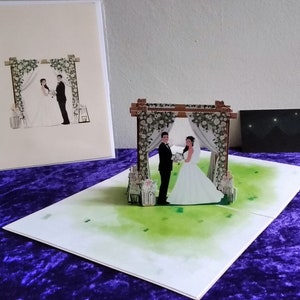 Bride and Groom under Wedding Arc 3D Kirigami Pop-up Greeting Card