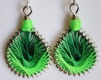 Silk Thread Earrings (tiny) in Light Green and Dark Green