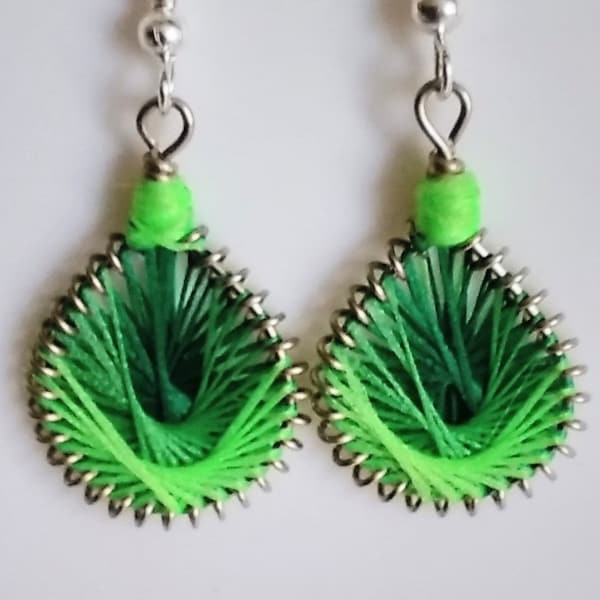 Silk Thread Earrings (tiny) in Light Green and Dark Green