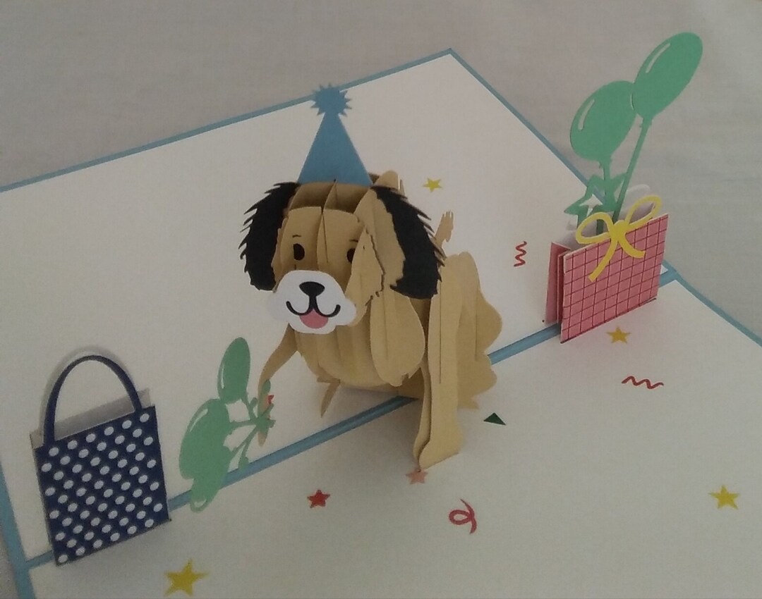 Happy Birthday Dog With Baloons 3D Kirigami Pop-up Greeting Card - Etsy