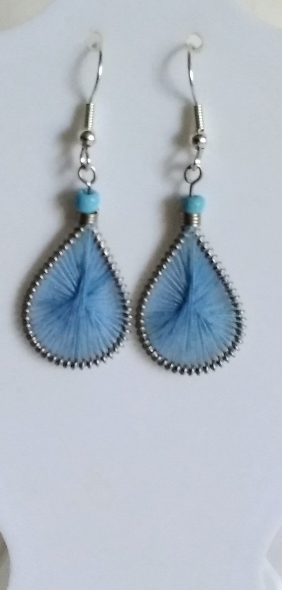 Silk Thread Earrings (tiny) in Light Blue