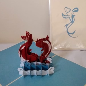 Yin Yang Jumping Koi Carp 3D Kirigami Pop-up Biglietto d'auguri