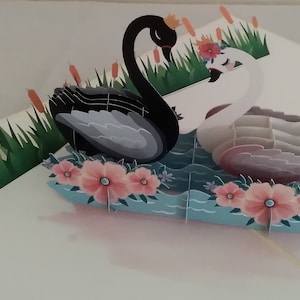 Swans in Love - Swan Wedding 3D Kirigami Carte de vœux pop-up