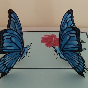 Blaue Schmetterlinge 3D Kirigami Pop-up Grußkarte