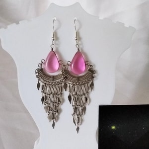 Pink Transparent Glass and Metal Wire Earrings (Large)