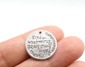 Alloy Silver Tone 15PCS, Inspiration Words Charm Pendant Kind Wise Free, True Brave Strong Happy Thankful Compassionate, 23mm, CM33-F1473
