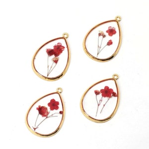 Clearance 8PCS Gold Tone Real Dried Flower Resin Teardrop Shape Charm  Supply GBY916