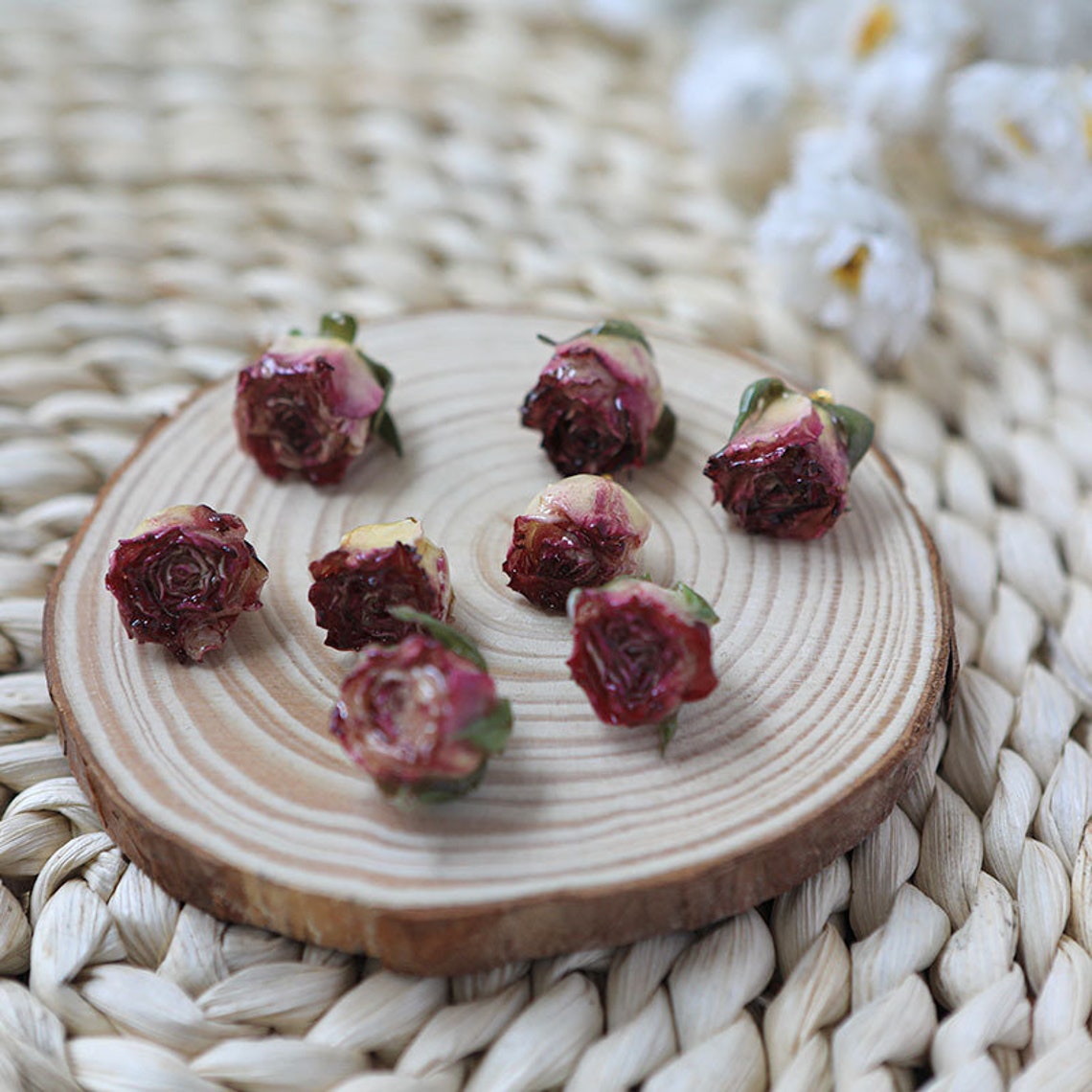 2PCS Real Dried Purple Rose Flower Bud Head Resin Pendant, With Gold ...