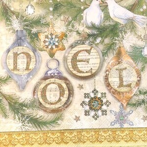 Decoupage Napkins - Set of 3 - Noel, Doves, Christmas, Ornaments, Music, Evergreen, Vintage, Paper Crafting