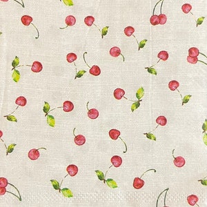 Decoupage Napkins - Set of 3 - Cherries, Hearts, Red, White, Mini, Petite, Valentine for Paper Crafts, Collage, Junk Journal