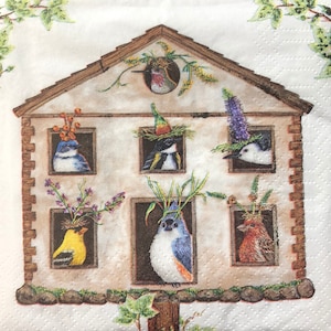 Decoupage Napkins - Set of 4 - Birdhouse, Birds, Spring, Summer, Whimsical for Paper Crafts, Collage, Junk Journal