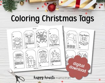 Coloring Christmas Tags, Printable Christmas Tags, Gift Tags, Kids Gift Tags, Adult Coloring Tags, DIY Gift Tags, Instant Download