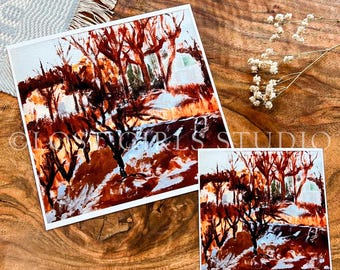 Winter Yard Giclée Art Print – Snowy Landscape Acrylic Painting Reproduction on Archival Fine Art Paper, Winter Wall Decor