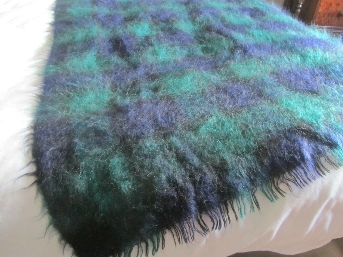 Lovely Fluffy Mohair Black Watch Tartan Plaid Throw Blanket Etsy