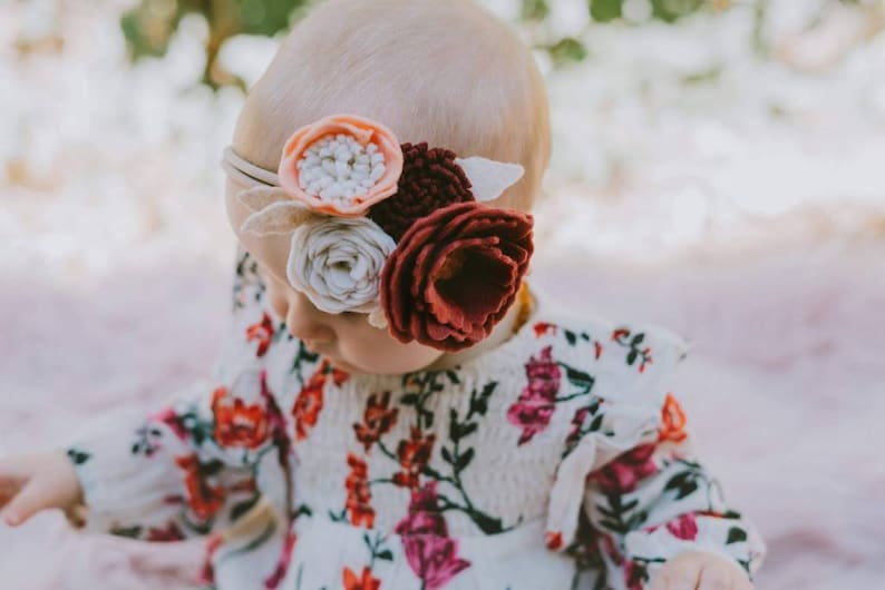 Felt Floral Headband Flower Crown Peach Wine
