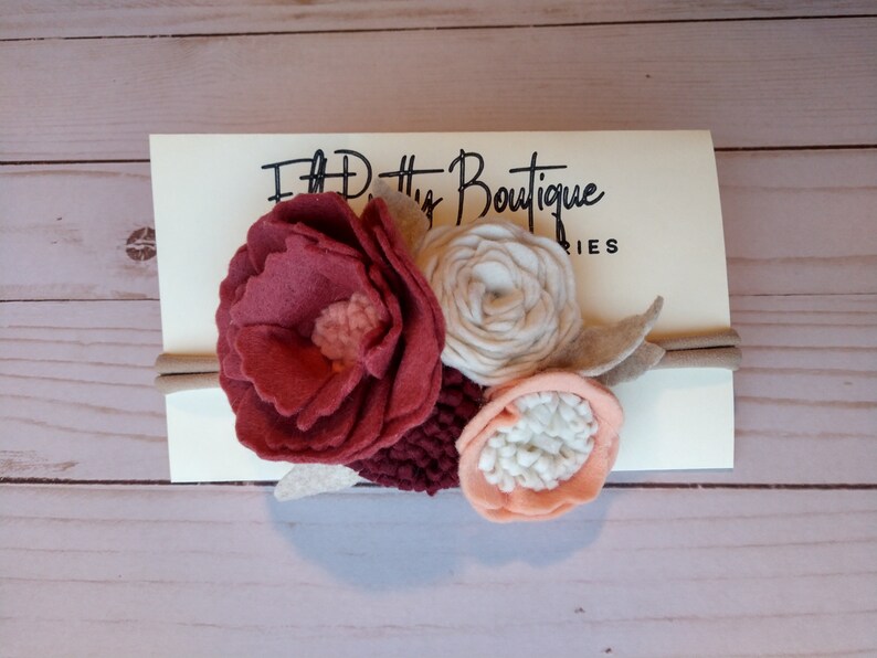 Felt Floral Headband Flower Crown Peach Wine