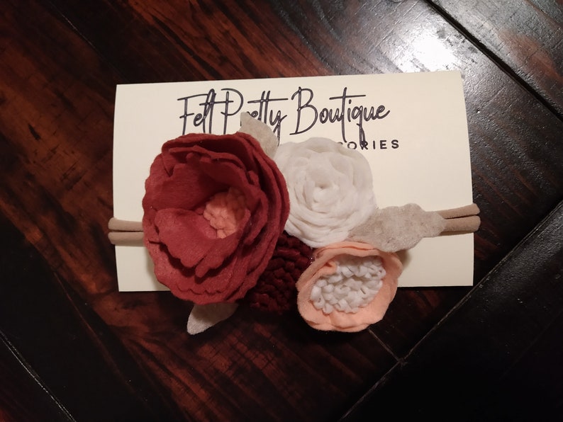 Felt Floral Headband Flower Crown Peach Wine