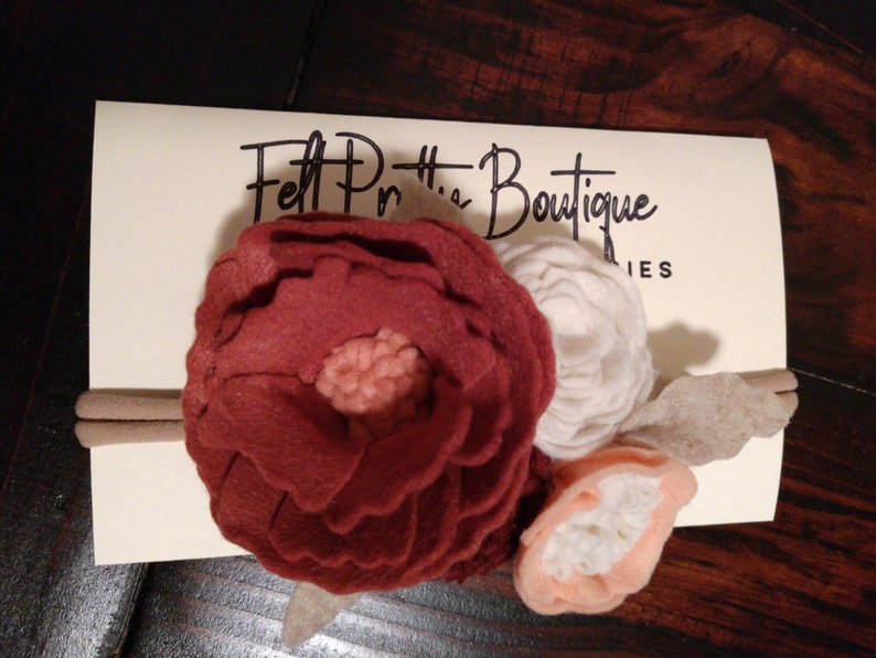 Felt Floral Headband Flower Crown Peach Wine