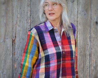 Großvaterhemd im ANTIKEN BERBER-BEZUG/ Einzelstück/ handgefertigtes buntes Longshirt/ Einzelgröße von 36 bis 42