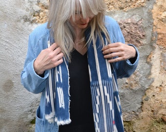 Indigo dyed cotton scarf/ BOGOLAN INDIGO VINTAGE/ Indigo African ethnic fabric/ authentic and bohemian cheche/ headband/ table decoration