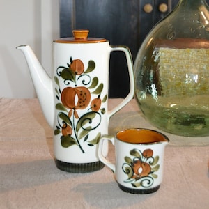 Set da caffè e lattiera vintage BOCH La Louvière Belgium/ Modello Argenteuil dipinto a mano/ Vintage anni &#39;60/ Stoviglie vintage