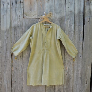 RARE: Vintage dyed hemp grandpa shirt / recycled 20th century dress / St. John&#39;s wort vegetable dye / boho style / size L