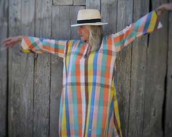 Trapeze dress designed in an authentic old MOROCCAN COVER/ unique piece/ colorful boho dress/ vintage haik dress/ size L-XL