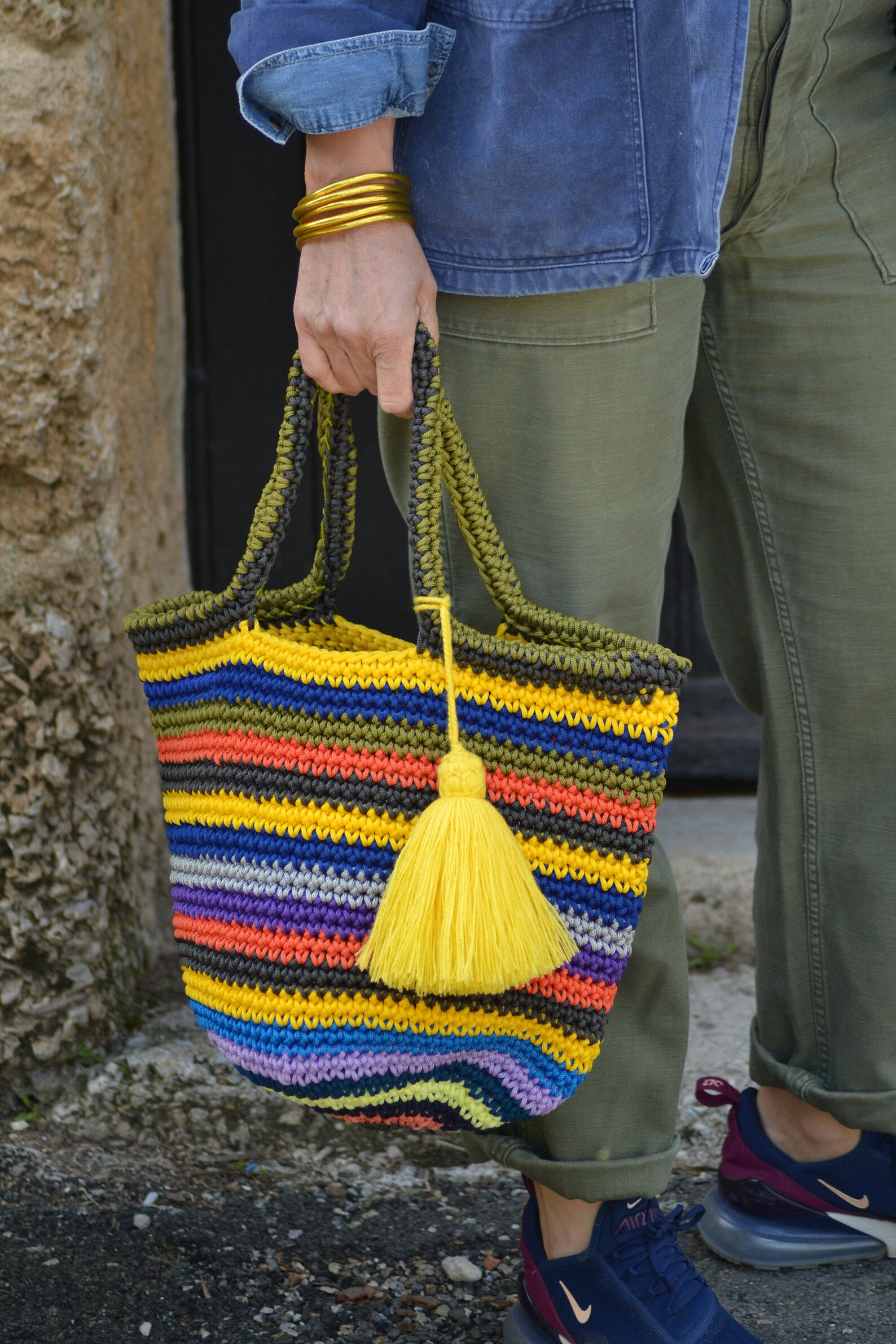 Handknitted tote bag handmade or shoulder/handknitted tote Etsy
