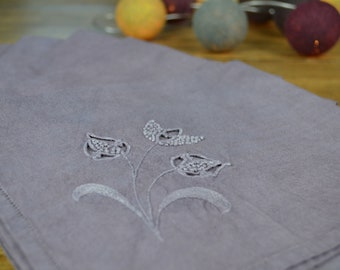 monogram 4 linen napkins embroidery and lace/natural dye on old linen early XX century/ old linen