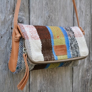 Shoulder bag made of natural leather and old Berber blanket 15x28 cm / city bag/ travel bag/ original creation/ unique piece