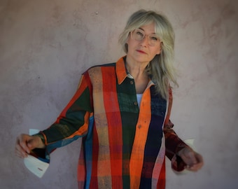 Großvaterhemd im ANTIKEN BERBER-BEZUG/ Einzelstück/ handgefertigtes buntes Longshirt/ Einzelgröße von 36 bis 42