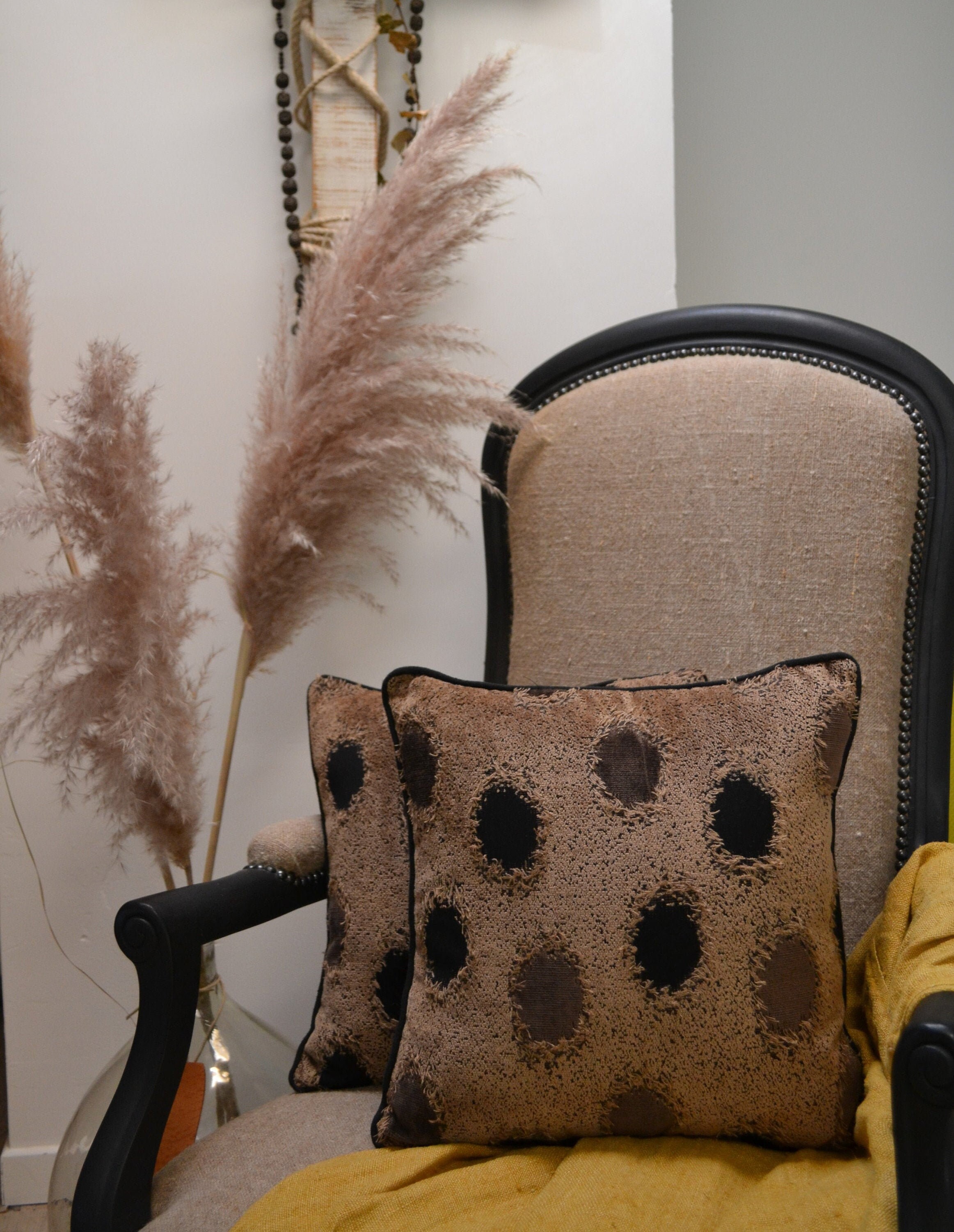 Coussin Chic et Élégant en Velours Lin/ Coussin Déhoussable 40x40 cm/ Zippé/ Housse+Garniture/ Décor