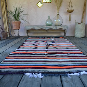 Vintage Berber rug in wool and cotton 135x270 cm/ hand-woven Moroccan haik rug/ Colorful floor rug/ boho decor/ unique piece