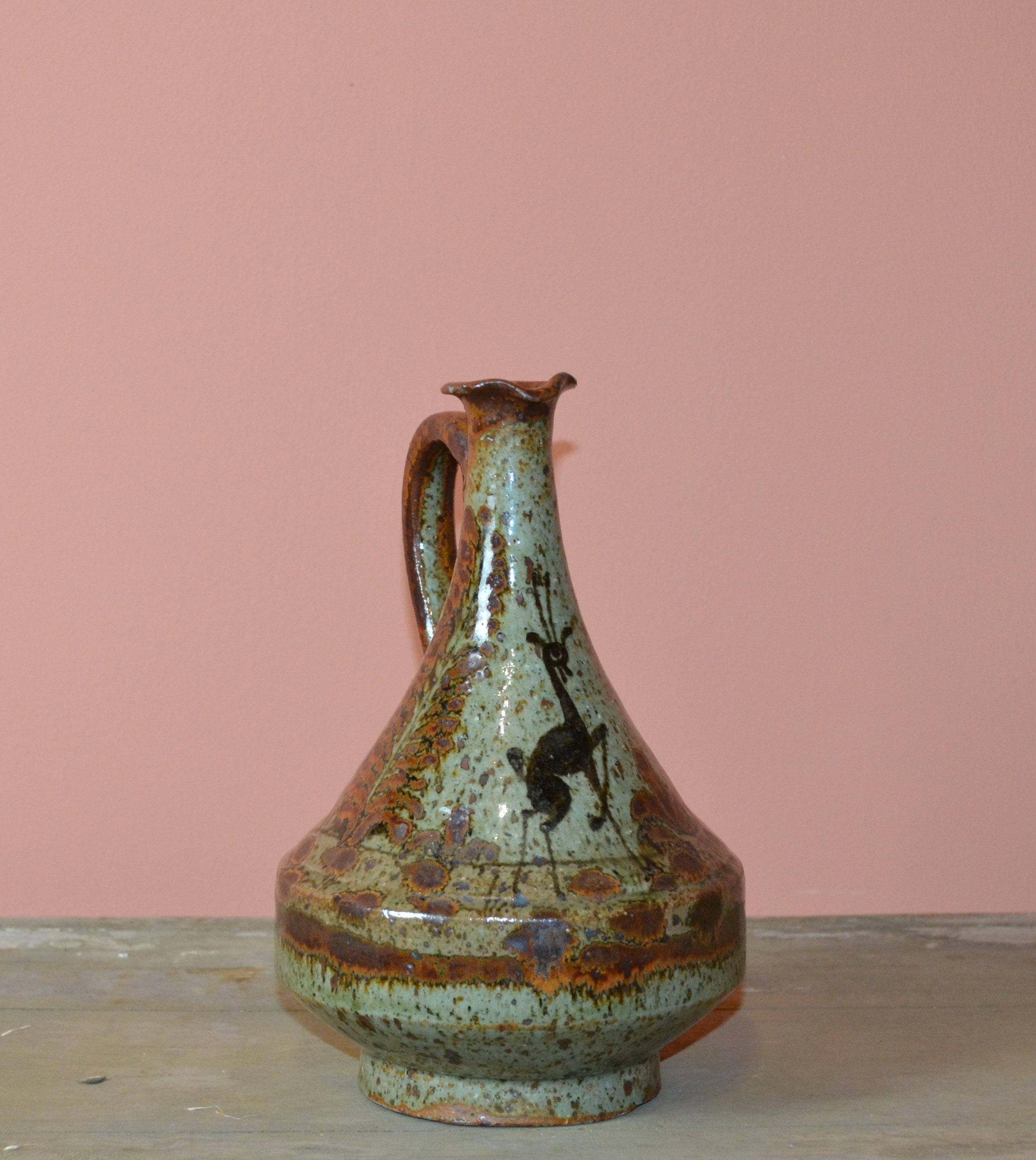 Soliflore en Grès Des Années 1970/ Cruche Décorative Grès/ Vase Vintage Céramique/ Motifs Primitifs/