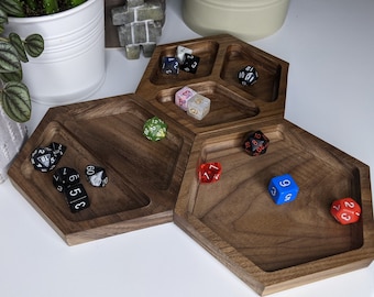 Walnut Hexagon Bundle of Three Catch-All Trays / Board Game Trays / Dice Trays