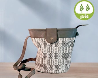 Leather handbag with leather handle made of jute - ecological - fair trade - handmade