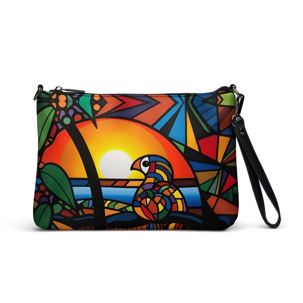 Farbenfrohe Handtasche aus Kunstleder mit AFRICA DESIGN - Motiv Papagei - Bunter Cut Out Mosaik Style