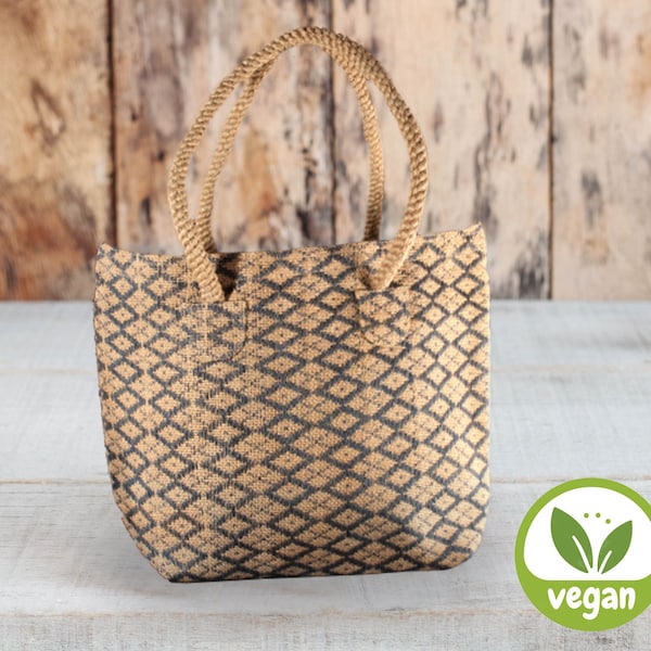 Vintage Handtasche aus Jute gewebt mit Juteriemen, handgemacht, vegan, urban style,