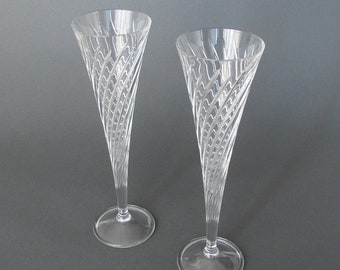 Bombay Cut Crystal Champagne Flutes: Etched Spiral Wedding Toast Glasses