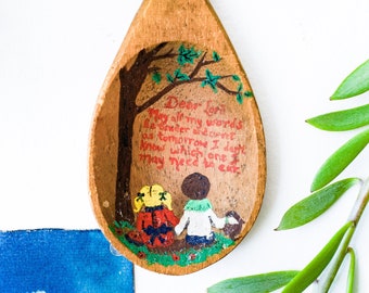 Camp Craft Wooden Folk Art Spoon Vintage Hand Painted Decorative Spoon