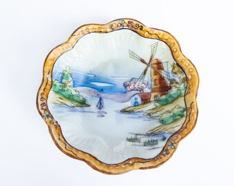 Nippon China Jewelry Dish Dutch Landscape Antique Ring Dish Hand Painted Made in Japan