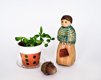 Carved Wooden Peasant Woman Folk Art Figure Handmade Outsider Art Wood Doll