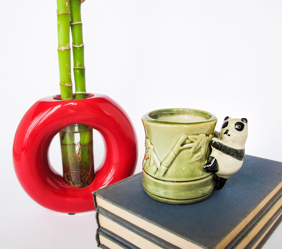 Bamboo Panda Bear Planter Vintage Ceramic Vase Indoor Garden - Etsy