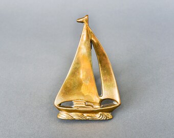 Solid Brass Sailing Ship Standee Vintage Brass Sculpture Art Object