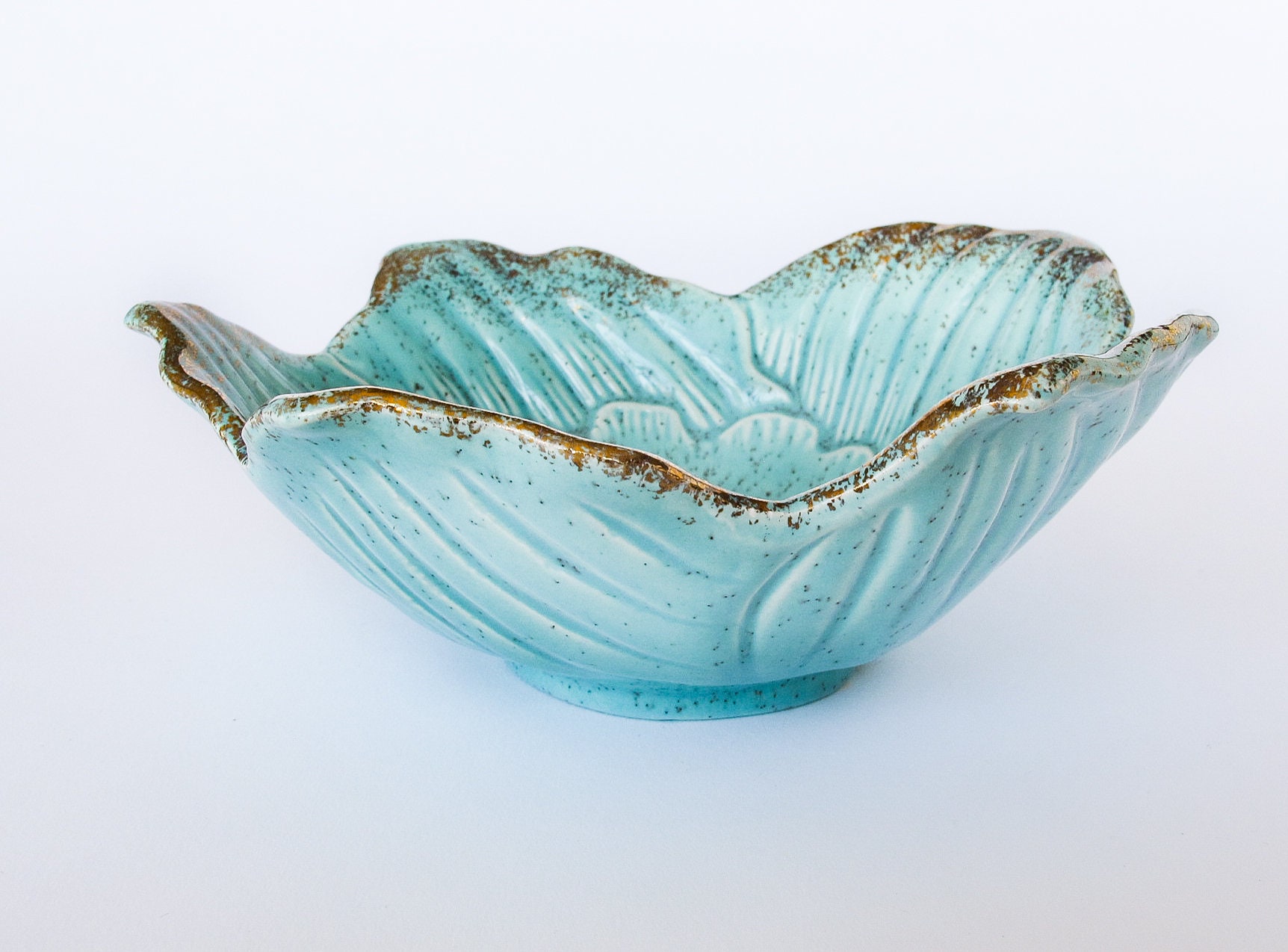 Lettuce Leaf Mid Century Bowl Ceramic Salad Bowl Vintage Made Etsy