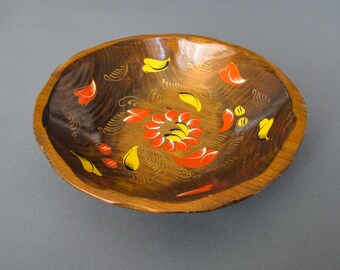 Vintage Hand Painted Mexican Wooden Bowl: Southwestern Kitchen Decor