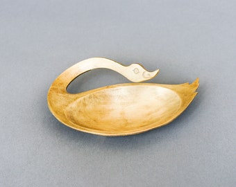 Vintage Brass Swan Trinket Dish: Solid Brass Ring Holder, Made in Israel