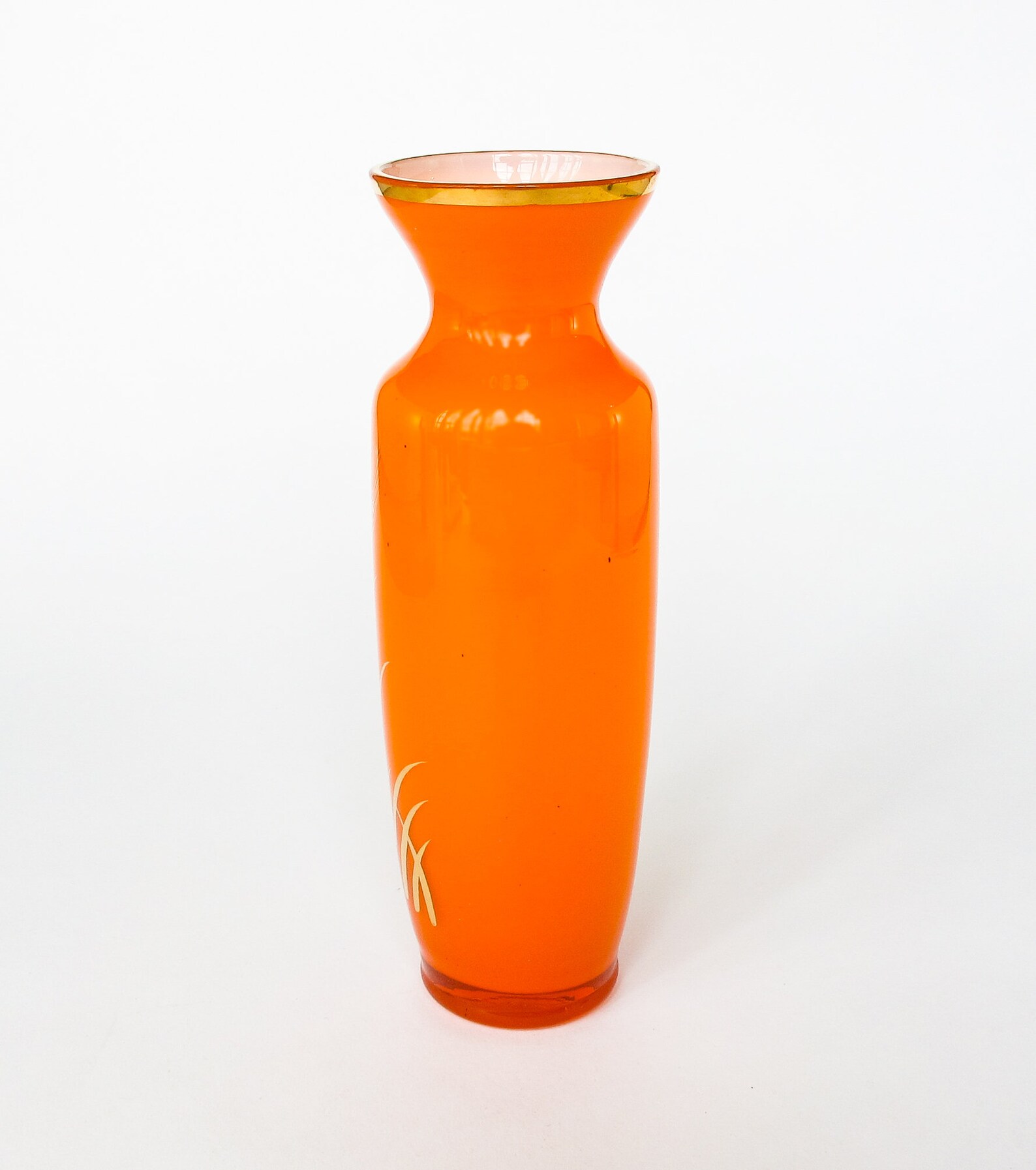 Orange Glass Bud Vase Wheat Stalk Motif Art Glassware Flower Etsy